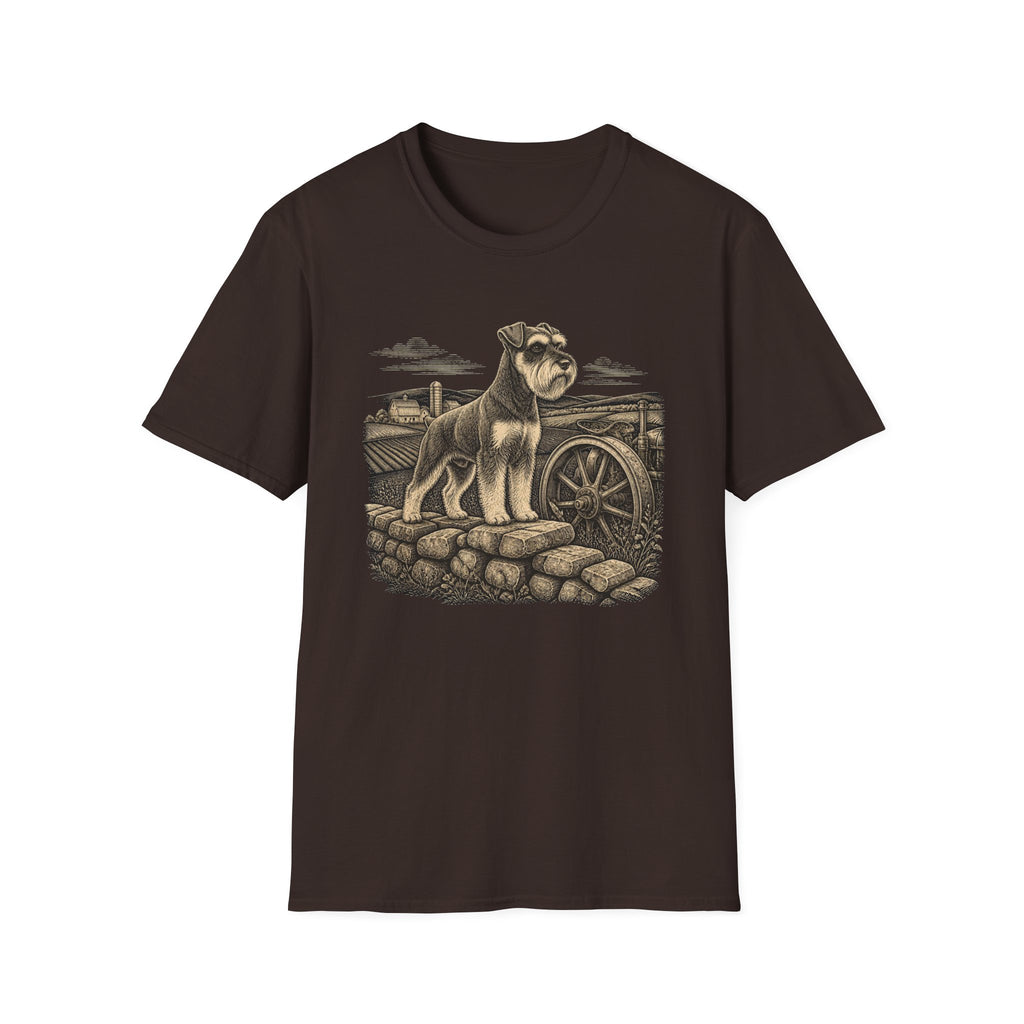 Schnauzer on a Stone Wall Dog T-Shirt