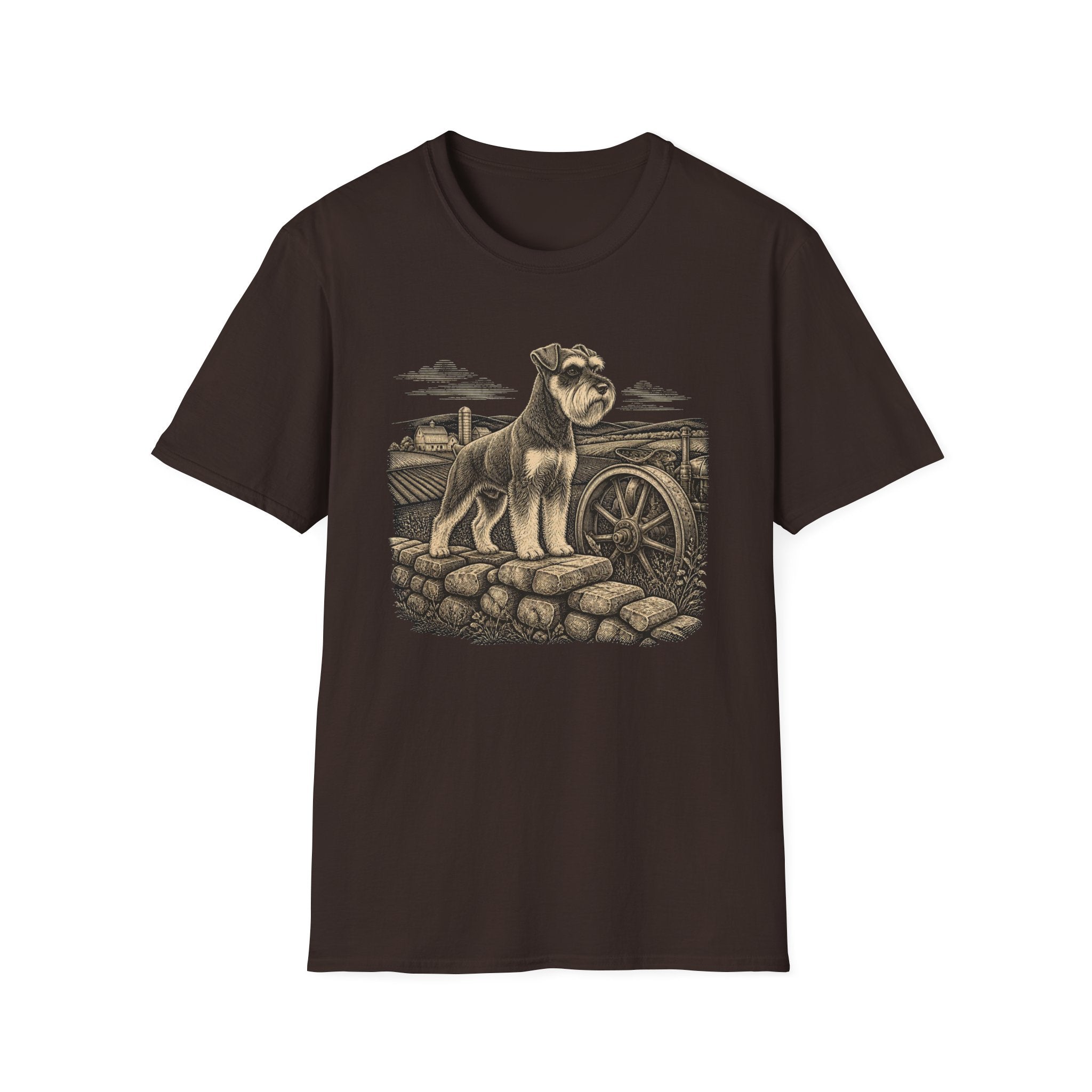 Schnauzer on a Stone Wall Dog T-Shirt