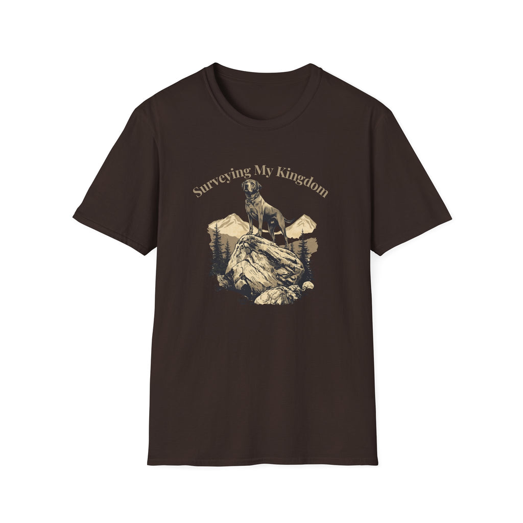 Golden Lab on a rock Surveying dog t-shirt