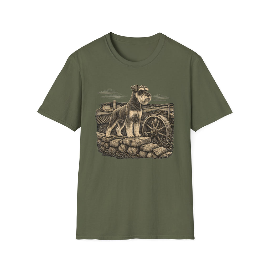 Schnauzer on a Stone Wall Dog T-Shirt
