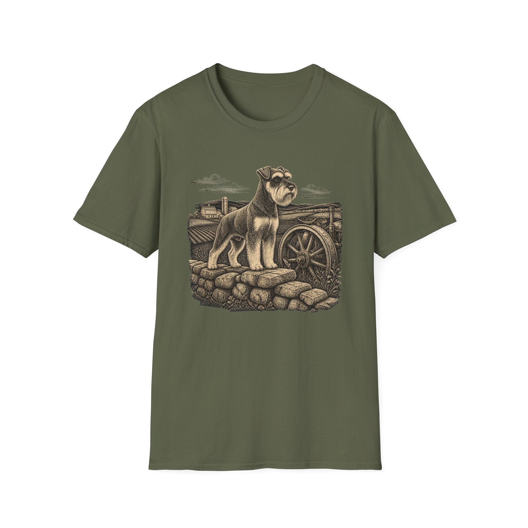 Schnauzer on a Stone Wall Dog T-Shirt