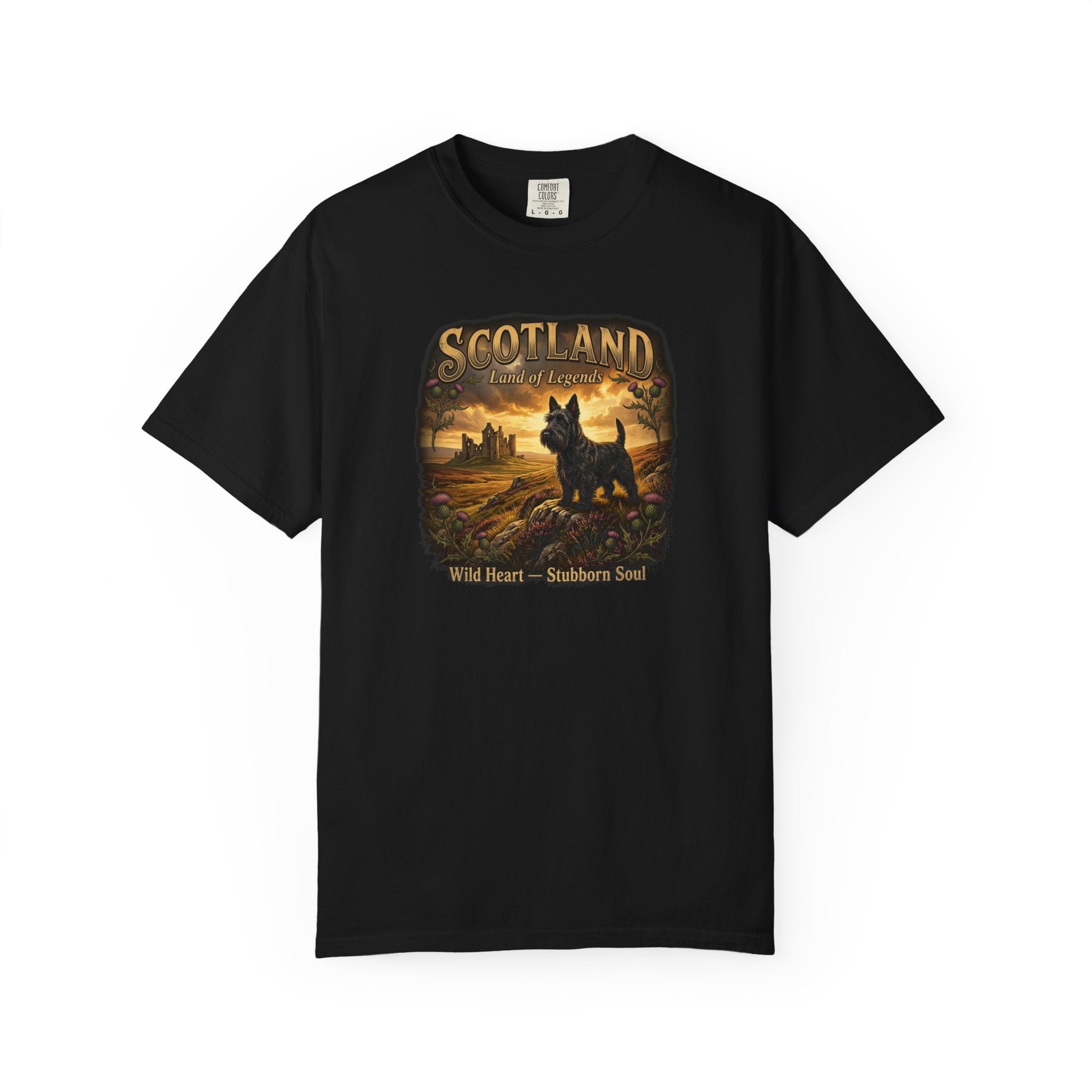 Scotland Highlands T-Shirt – Scottish Terrier Dog Castle Vintage Travel Tee