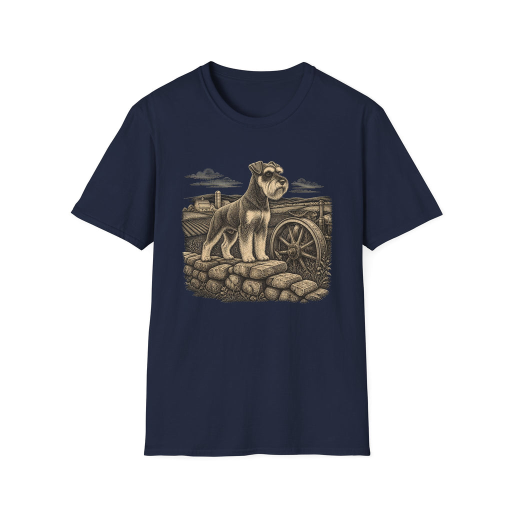 Schnauzer on a Stone Wall Dog T-Shirt