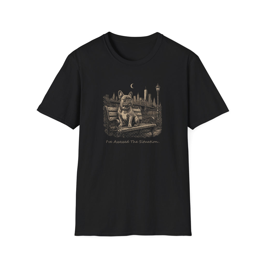 Frenchie On A Park Bench Assessed Dog T-Shirt