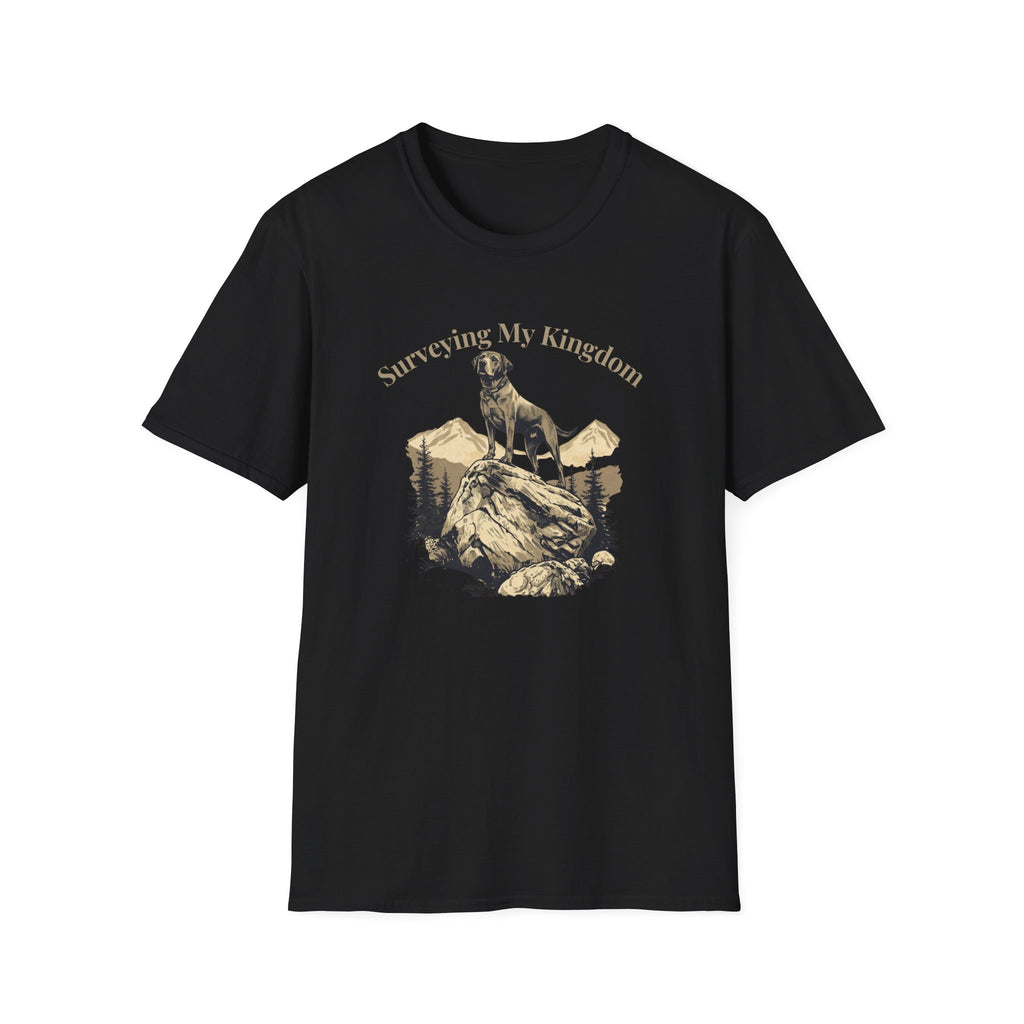 Golden Lab on a rock Surveying dog t-shirt