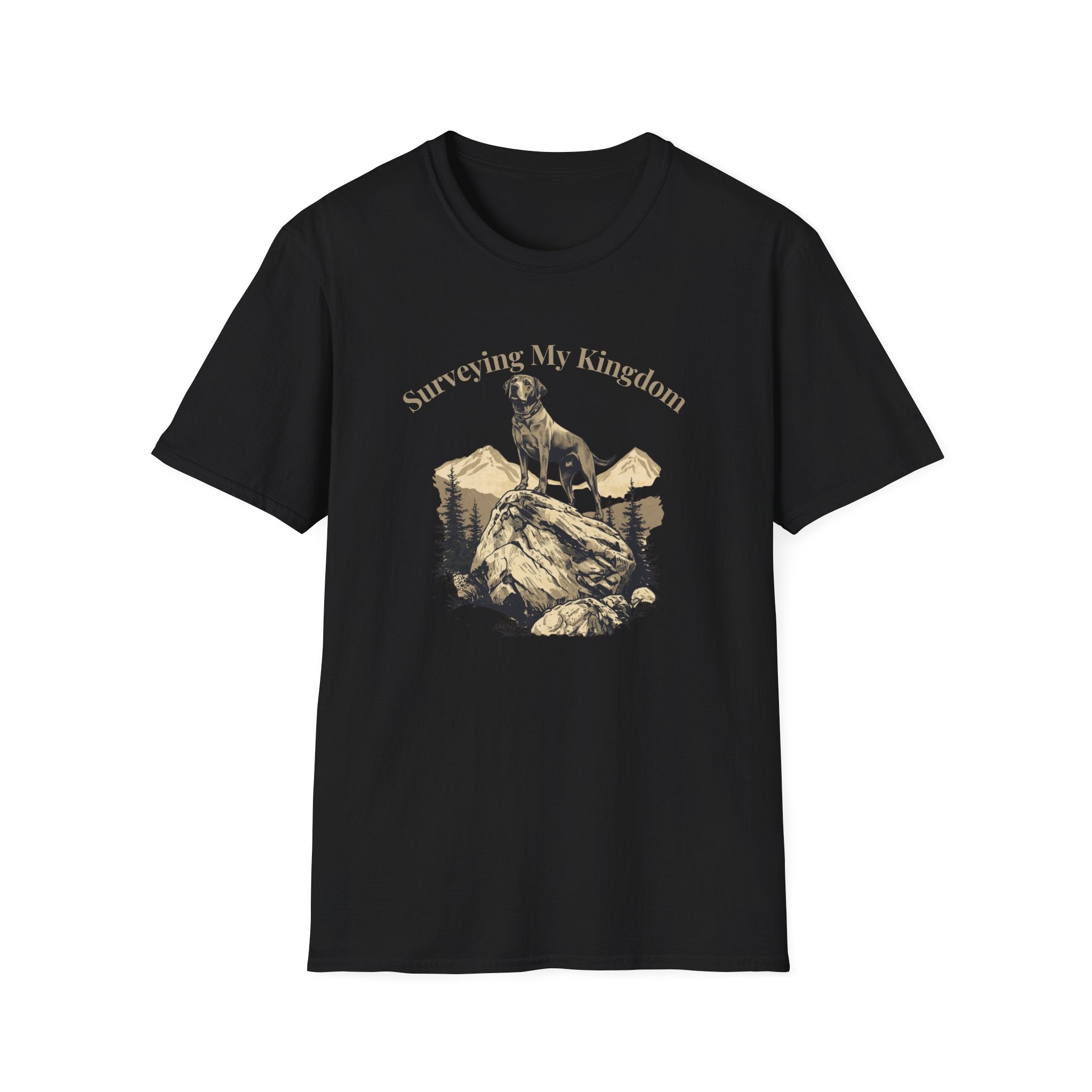 Golden Lab on a rock Surveying dog t-shirt