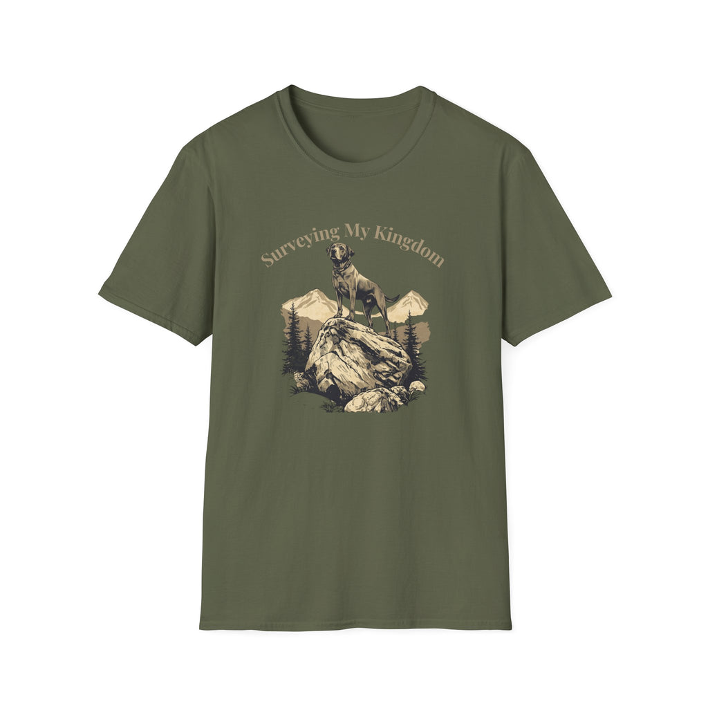 Golden Lab on a rock Surveying dog t-shirt