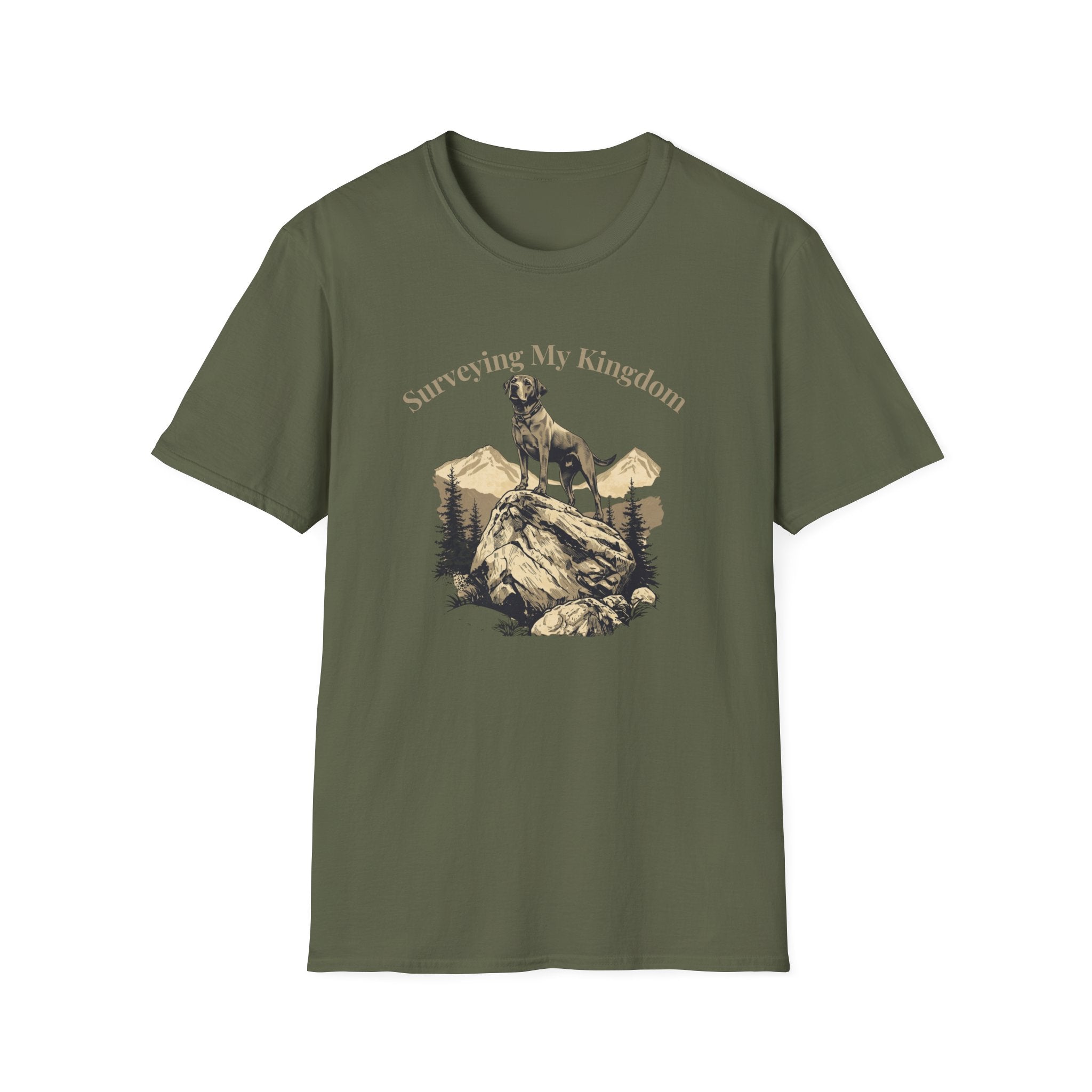Golden Lab on a rock Surveying dog t-shirt