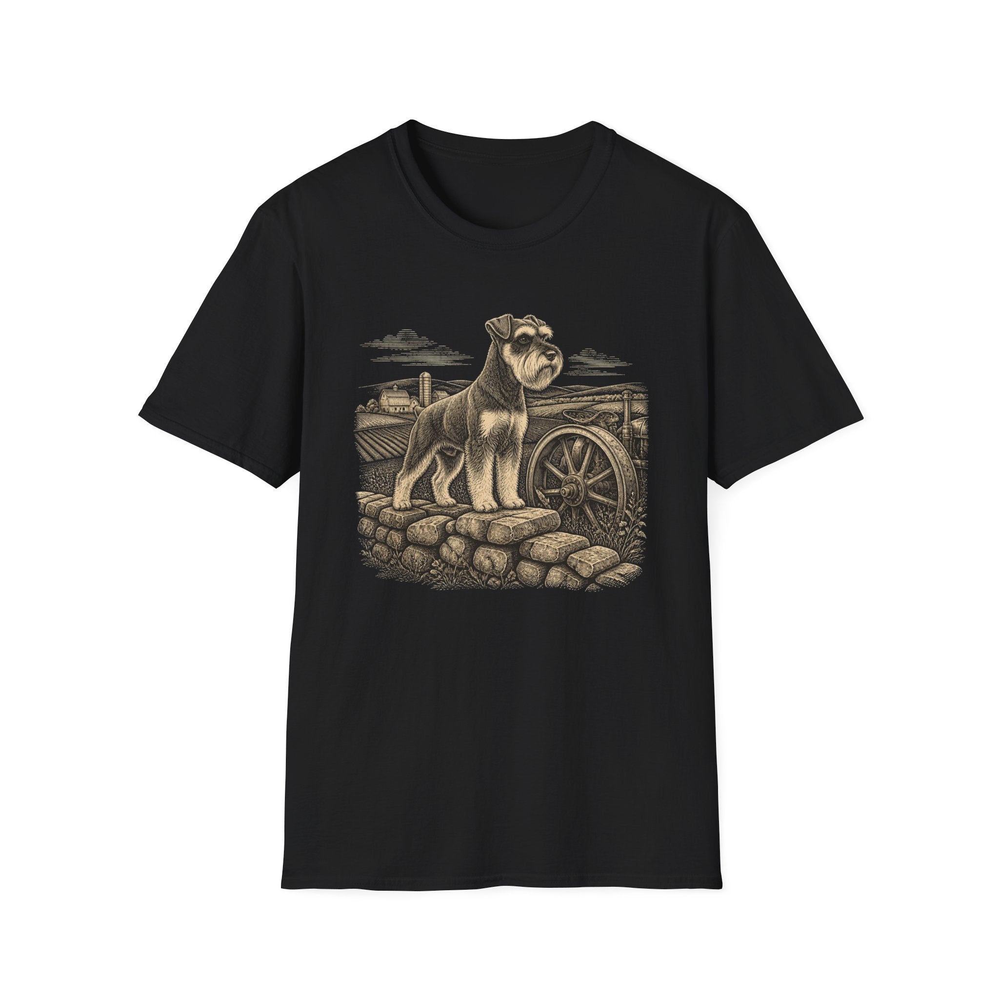 Schnauzer on a Stone Wall Dog T-Shirt