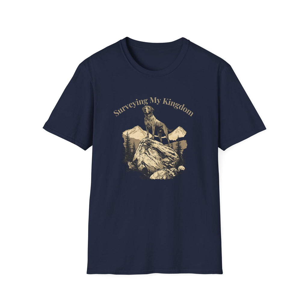 Golden Lab on a rock Surveying dog t-shirt